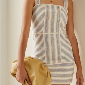 ALEXIS Madira Striped Slub Canvas Square Neck Mini Dress Multi Sz: Large NWT